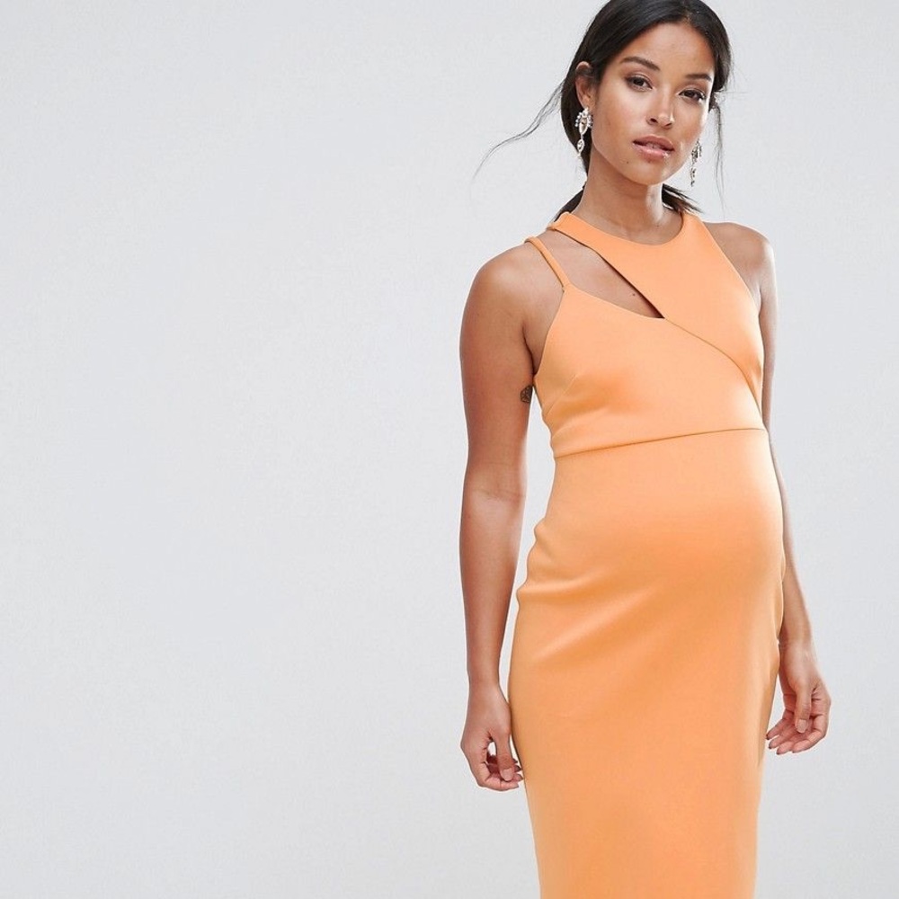 ASOS Tangerine Orange Midi Maternity Dress